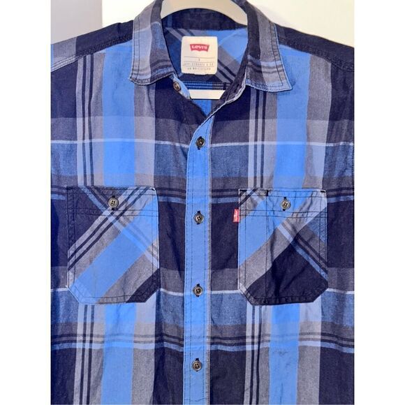 Levi's long sleeve blue check western button size small Bangladesh red tab two p - Picture 4 of 12